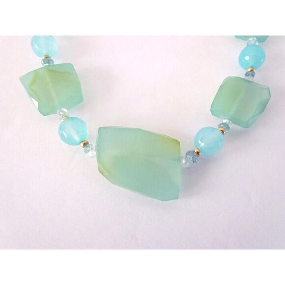 ZOE B. Necklace 14k Gold Natural Aqua Chalcedony Stones Statement Peice WOW! - Picture 3 of 16